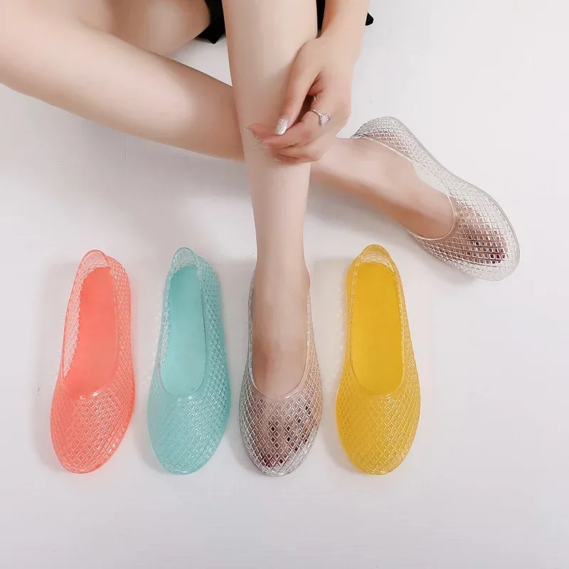 Adult Girls Hollow Out Breathable Jelly Sandals Women Versatile Baotoe Ballet Flat Shoes Ladies Holiday Roman Beach Shoes