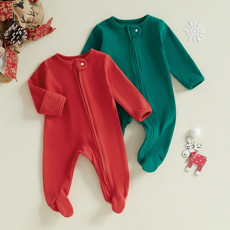 

Newborn Baby Girl Boy Christmas Outfit My First Christmas Footie Romper Zipper Bodysuit Jumpsuit Fall Winter Clothes