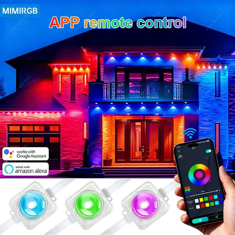 

200FT Permanent Outdoor Smart Eaves Lights 120LED RGB IC Color Changing APP Control Christmas Decoration Party And Outdoor Event