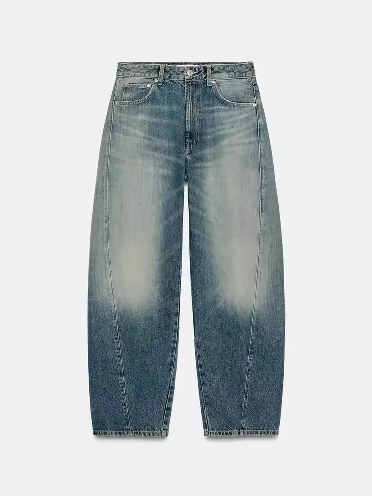 

Новинка Весна-Лето: Свободные повседневные джинсы-баллоны с широкими штанинами, средней посадкой, женские, модные, удобные, из натурального хлопка