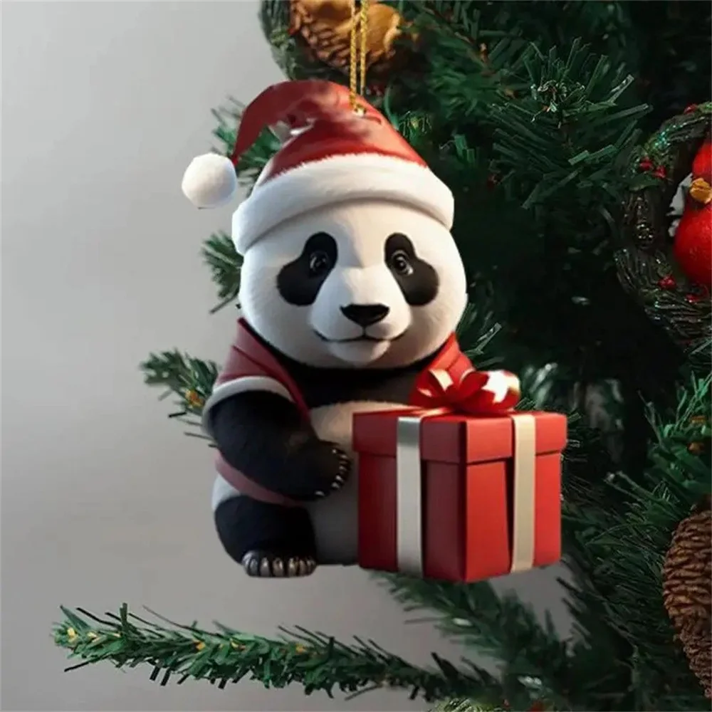 Panda Urso Acrílico Ornamentos para o Natal, Pingentes Pendurados, DIY Xmas Tree Decorações, Presentes de Ano Novo Infantil, 2023, 2D, 2024