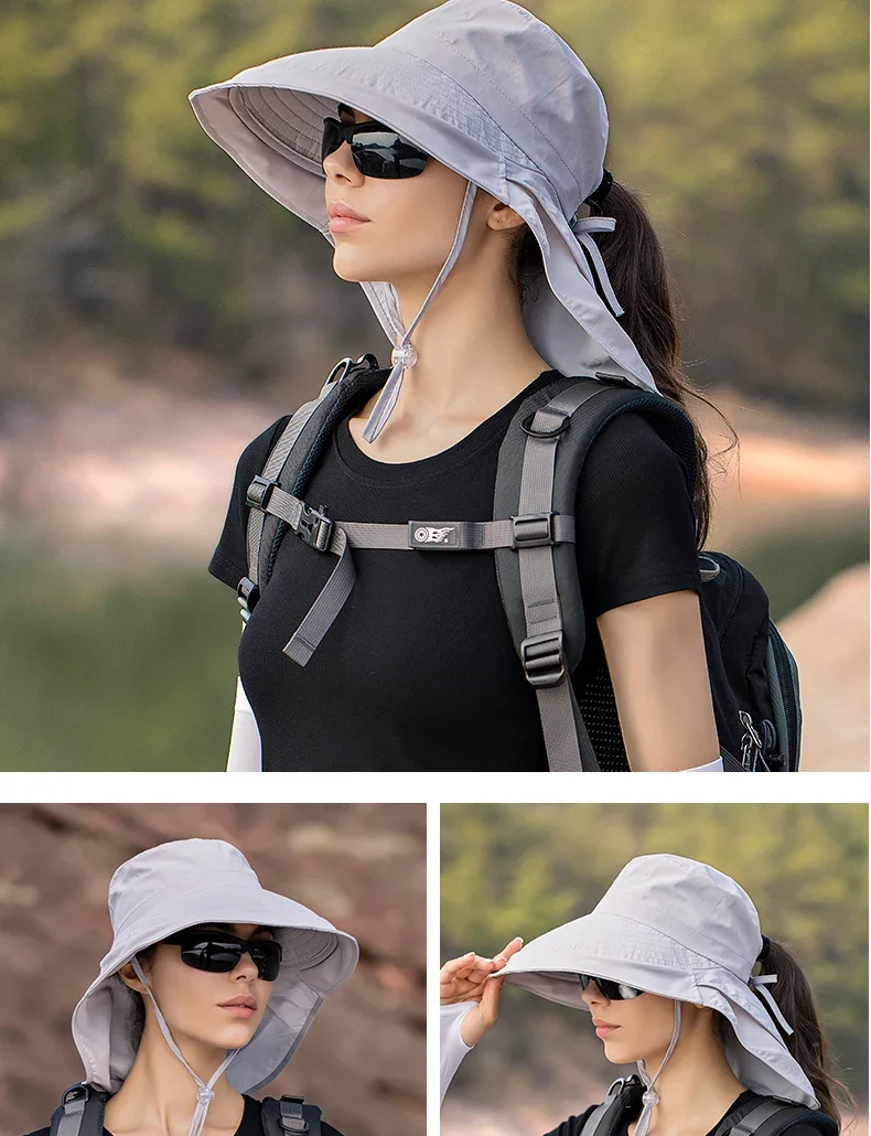 Sommerhut für Damen, Outdoor UV-Schutz für den Hals, Sonnenblende für Herren, Angeln, Wandern, breite Krempe, Schal, Sonnenschutz, Pferdeschwanzkappe, undefiniert – Detail 9