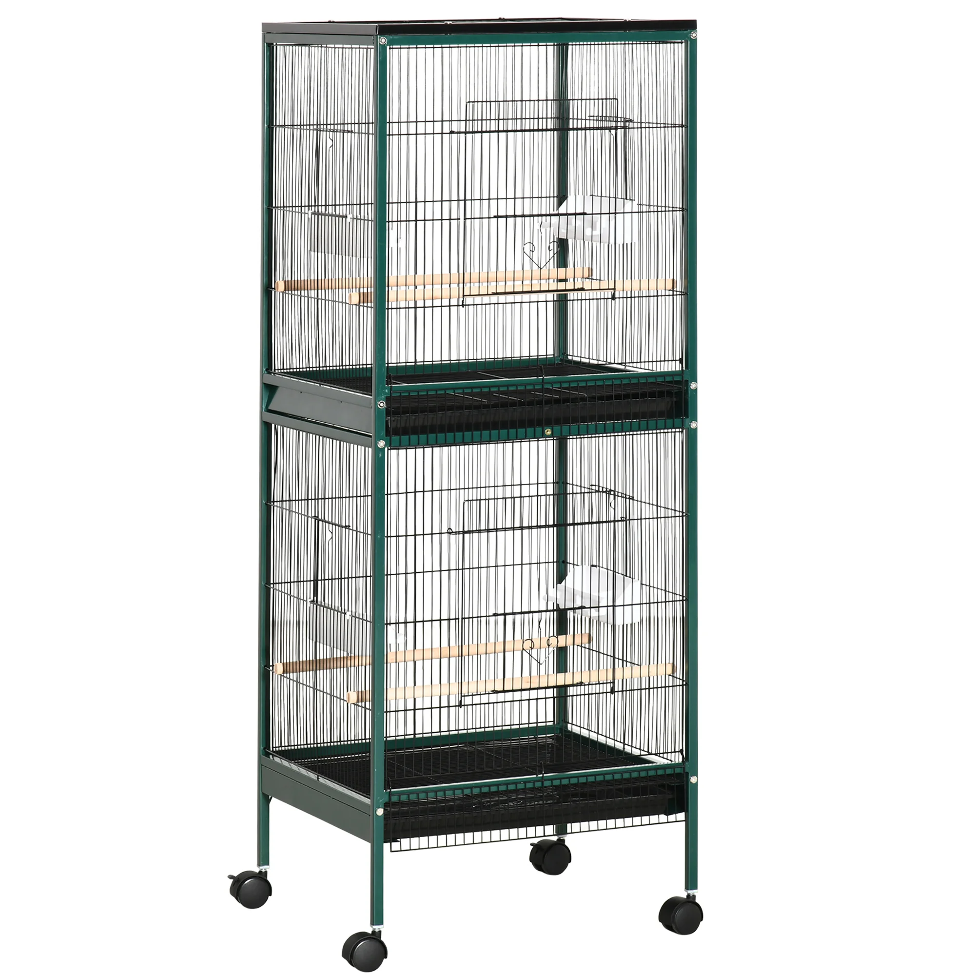 55-Inch Large Flight Bird Cage, Bird Aviary Indoor with Multi-Door Design, Parrot Cage with Stand & Tray, Green