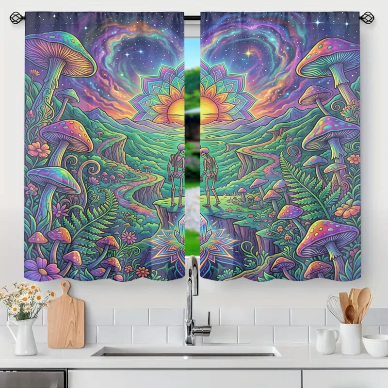 Psychedelic Mushroom Forest Curtains Boho Bohemian Fantasy Window Drapes Rod Pocket Lightweight Filtered Light Tropical Nature S