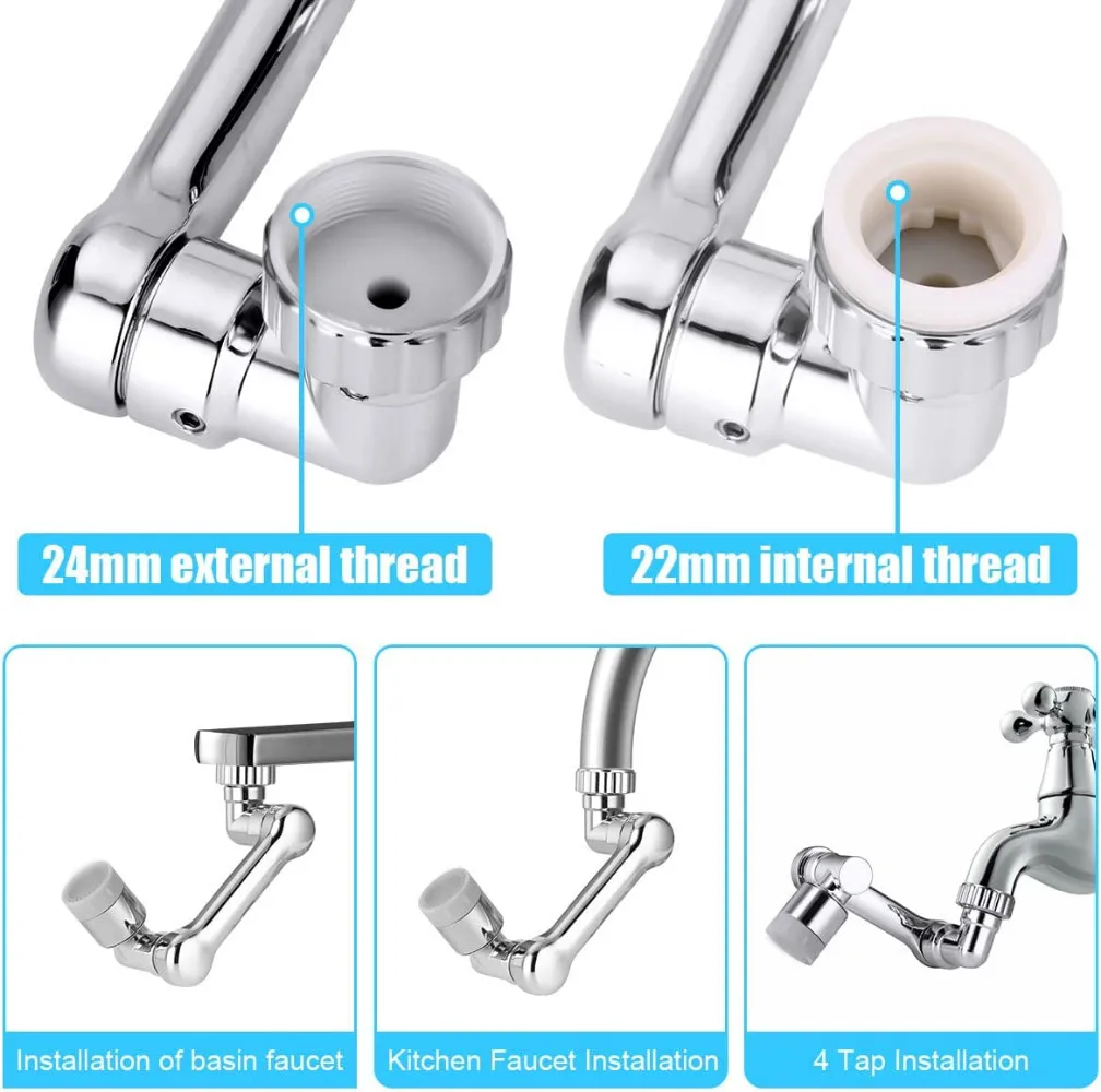 1080° Rotation Kitchen Faucet Extender Aerator Plastic Splash Filter Kitchen Washbasin Faucets Bubbler Nozzle Robotic Arm