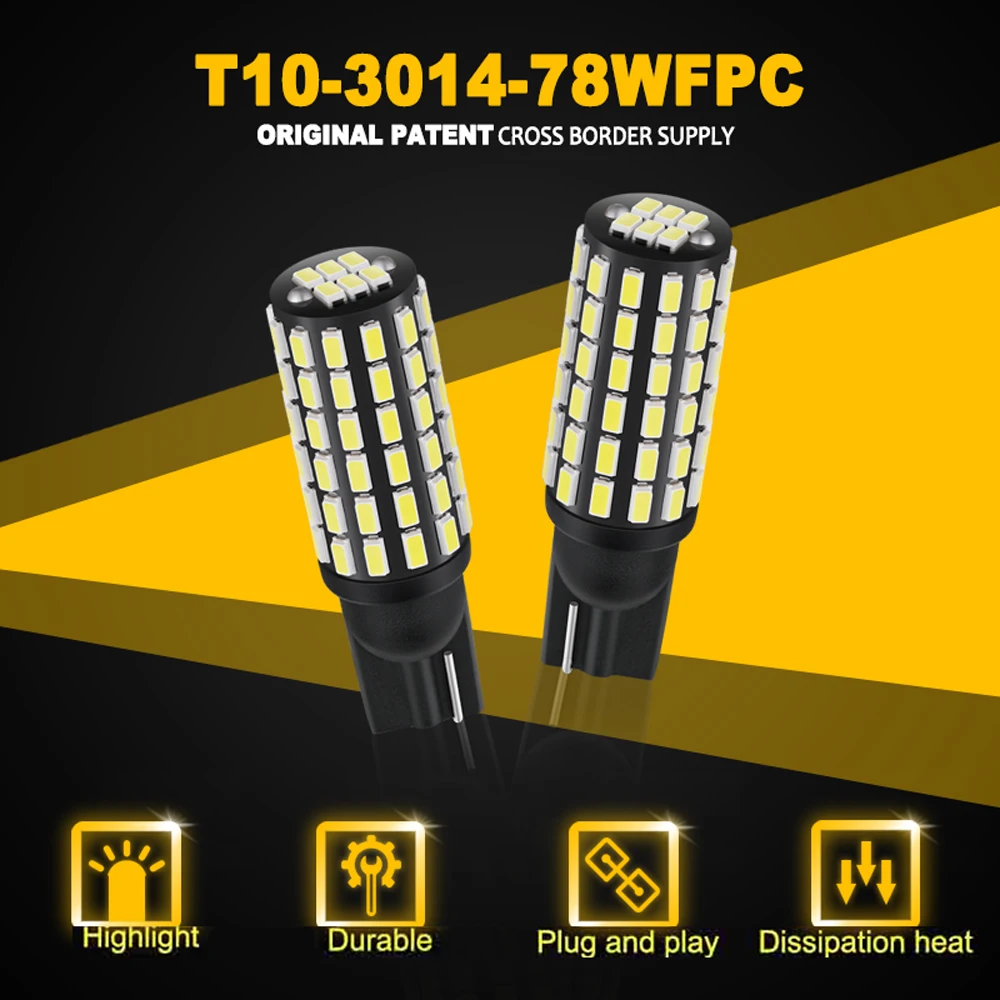 JIACHI 2PCS Super Bright T10 LED W5W Led Bulb 168 194 161 192 5W5 Clearance Reading 3014 SMD Auto Car Lamp Dc12v 24v White 6000k