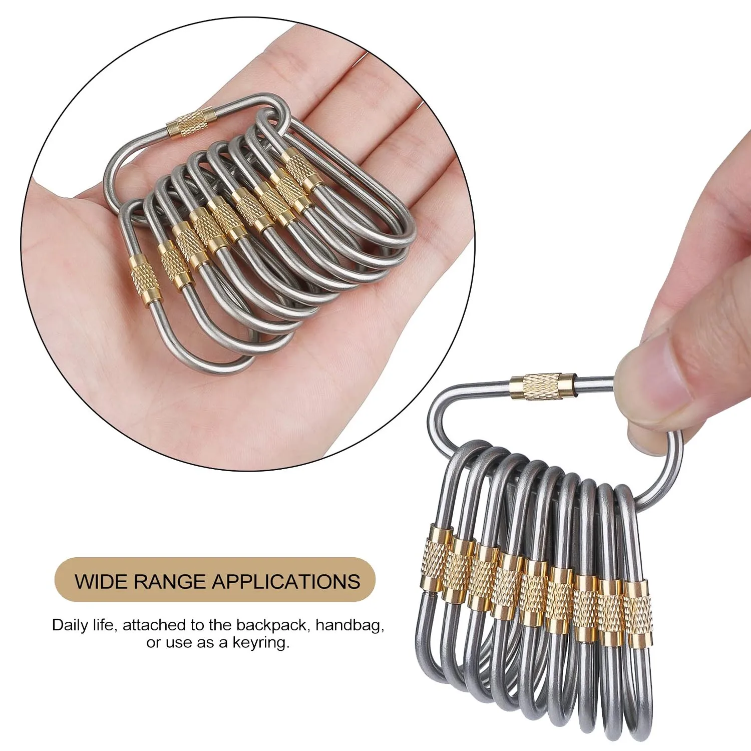 

L71A10 Pack Титановый маленький запирающийся карабин Мини-карабин D-образное кольцо Легкий брелок для внутреннего и наружного рюкзака для альпинизма