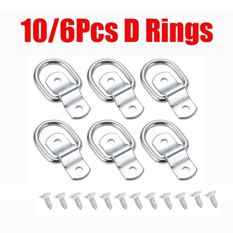 10/6Pcs D Ring Tie Downs Heavy Duty Tie Down D- Rings Anchor Lashing Ring with Mounting Bracket for Loads On Boats Floor Mount