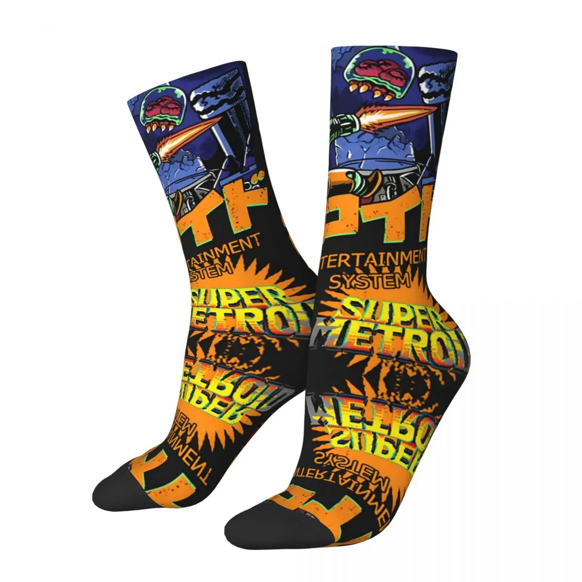 Metroid Dread Design Graphic Samus Men's Socks Retro Harajuku Street Style Novelty Pattern Crew Sock