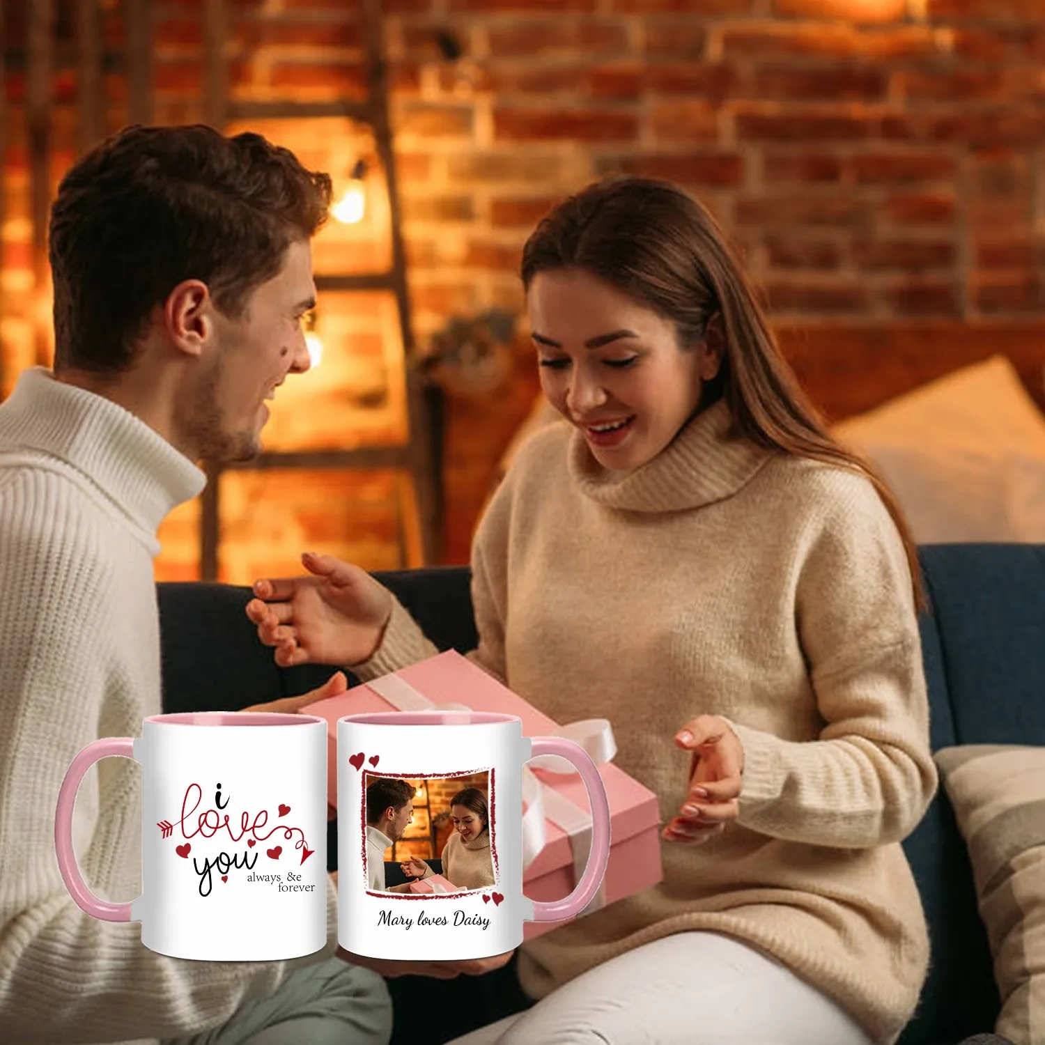 1pc 3D Print Customized Photo Ceramic Cups with Handgrip Romantic Words Party Mugs Water Cups Valentine's Day Gift for Wife