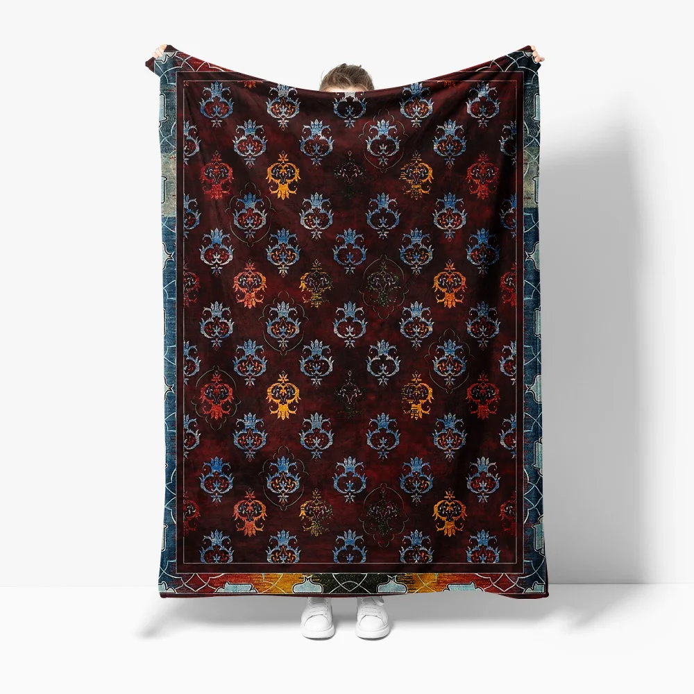 

Turkish Vintage Damask Kilim Shaggy Rug Floral Red Brown Floor Carpet Home Decor Cushion Cover Gift