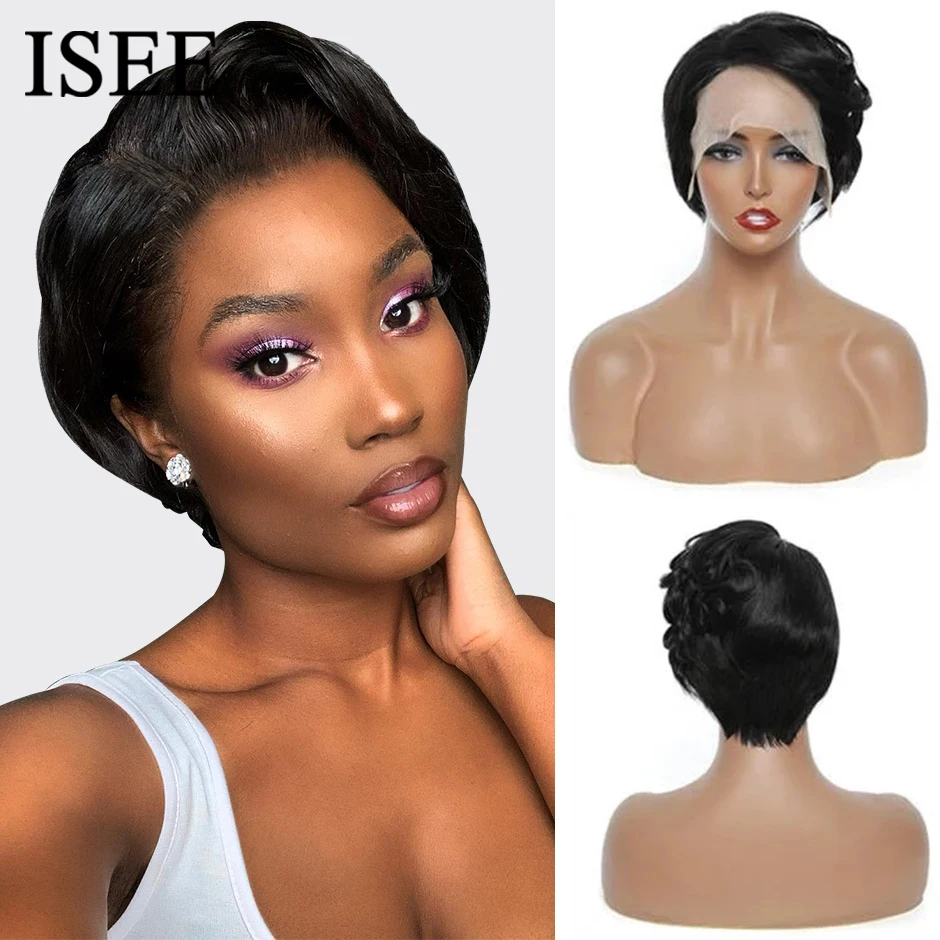 ISEE HAIR Cheap Pixie Cut Wig Straight Short Bob Wigs Lace Part Human Hair Wigs 13X1 Lace Part Wigs For Women Human Hair