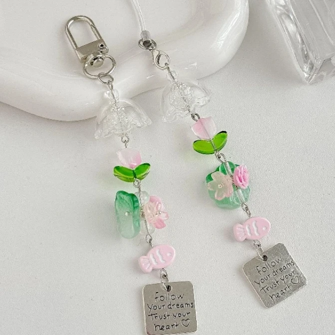 Small Fish Wind Chimes Keychain Beaded Mobile Phone Chain Earphone Case Bag Pendant Decoration Gift