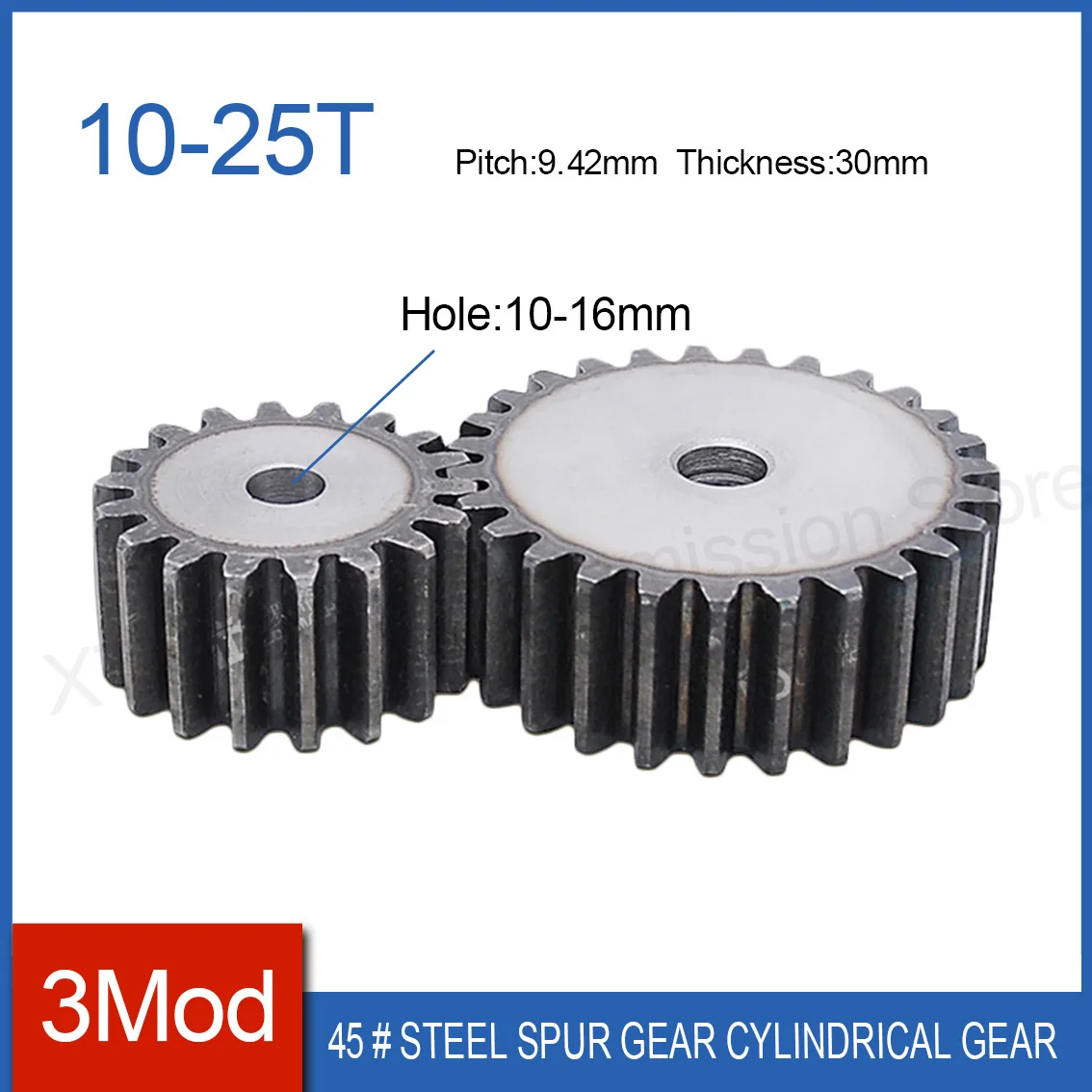 1Pcs Flat Gear 3Mod-10T 11T 12T~20T 21T 22T 23T 24Teeth 25T 45# Steel Cylindrical Spur Gear Height 30mm Pitch 9.42mm Quenching