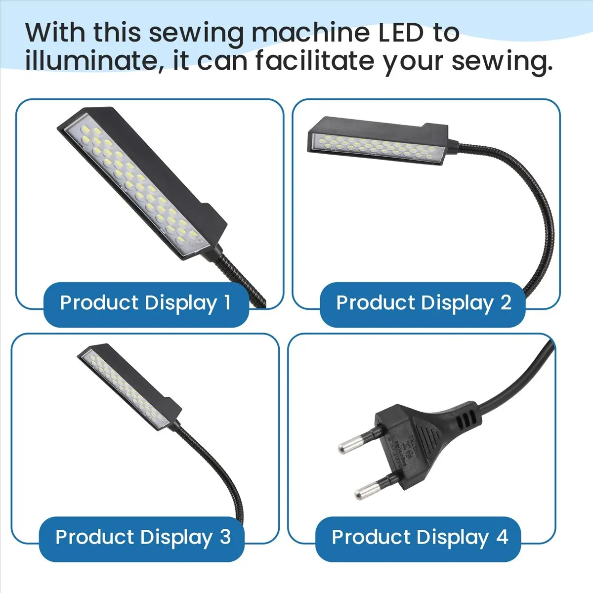 #63K 30 LED Sewing Machine Light Sewing Lighting for Workbench EU Plug,Led light for sewing machine,(Black)