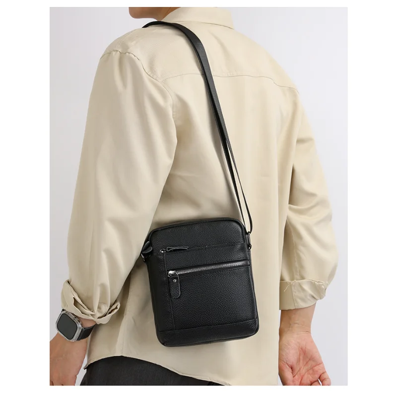 Men's Luxury Designer Genuine Leather Bag Simple Business Casual Shoulder Bag Multiple Pockets Small Crossbody Bags for Men