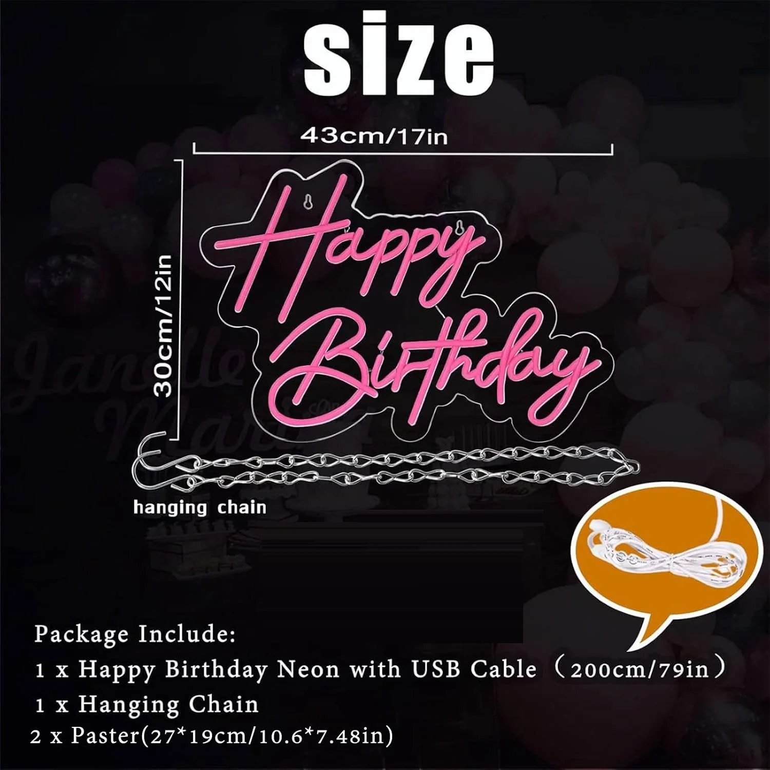 Happy Birthday Neon Sign for Wall Decor, Pink Led Neon Light Signs, Art Decoration Happy Birthday Neon Light Sign for All Birthd