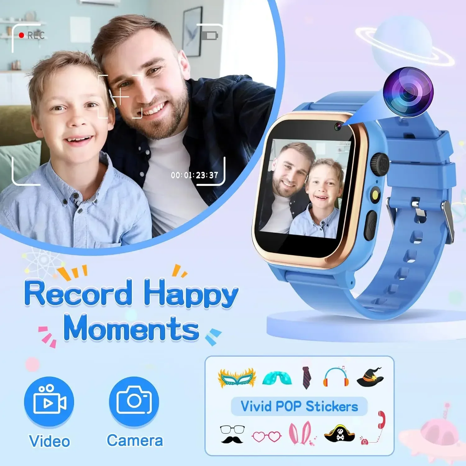 2024 Kids' Smartwatch - 16 Puzzle Games. Magic Camera for Videos. Flashlight. Alarm Clock. Pedometer. Gifts for 4-12 Years Old