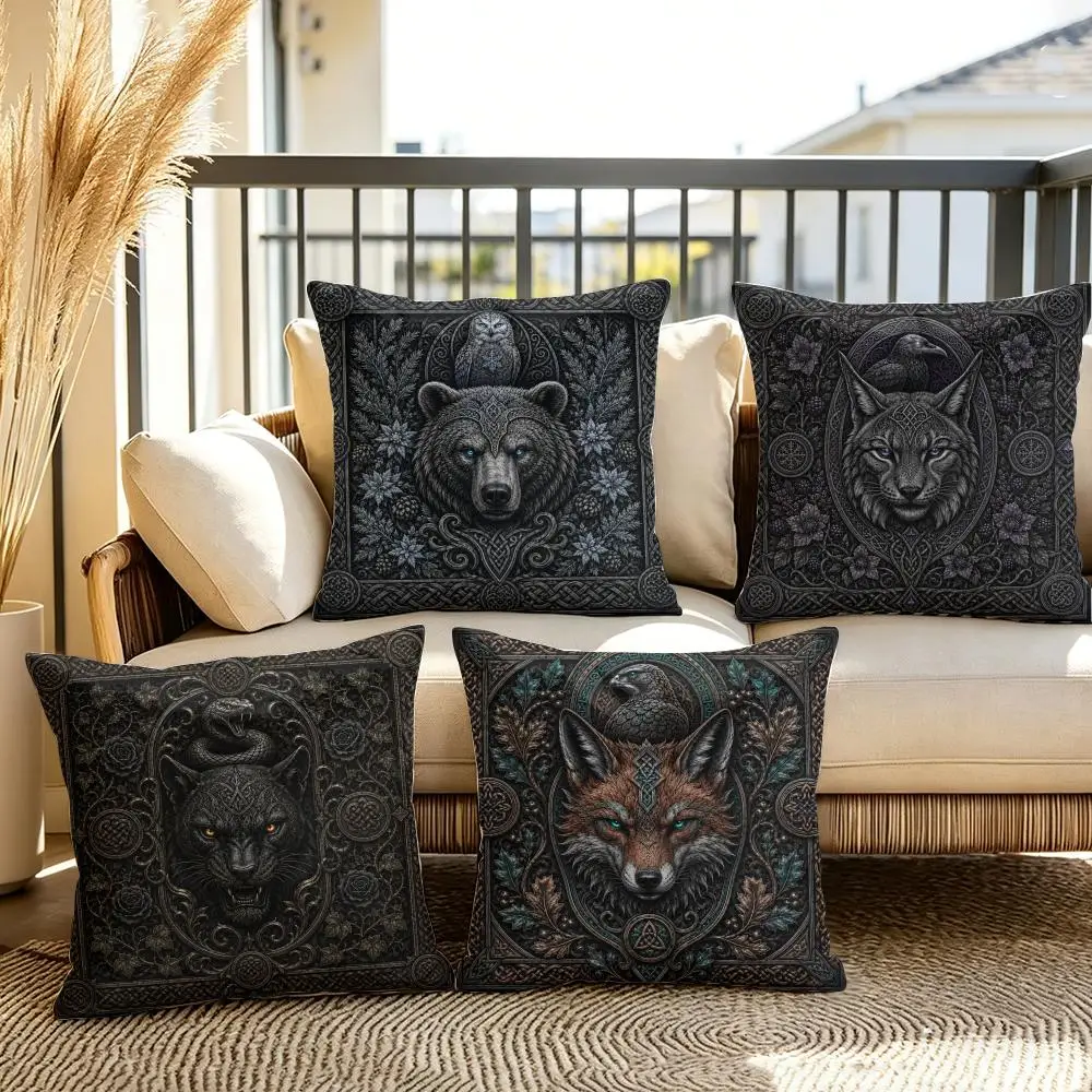 Dark Norse Beast Crest Cushion Cover Soft Plush Throw Pillow Cover Double-Sided Decorative Cushion Case Sofa Bedroom Home Decor