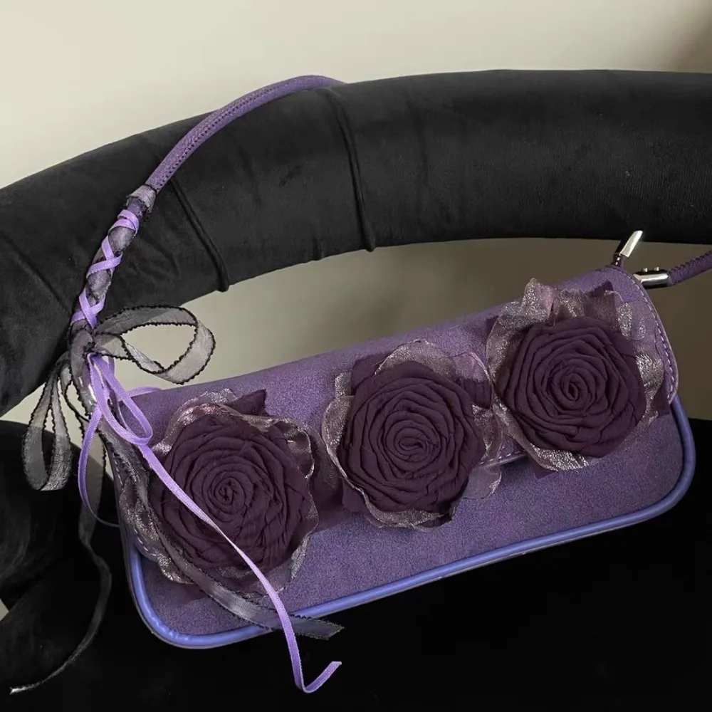 

Rose Flower Shoulder Bag Underarm Bolsos De Mujer Lace Bandage Sac Femme Beautiful Bags for Woman Daily Using Sqaure Bolso