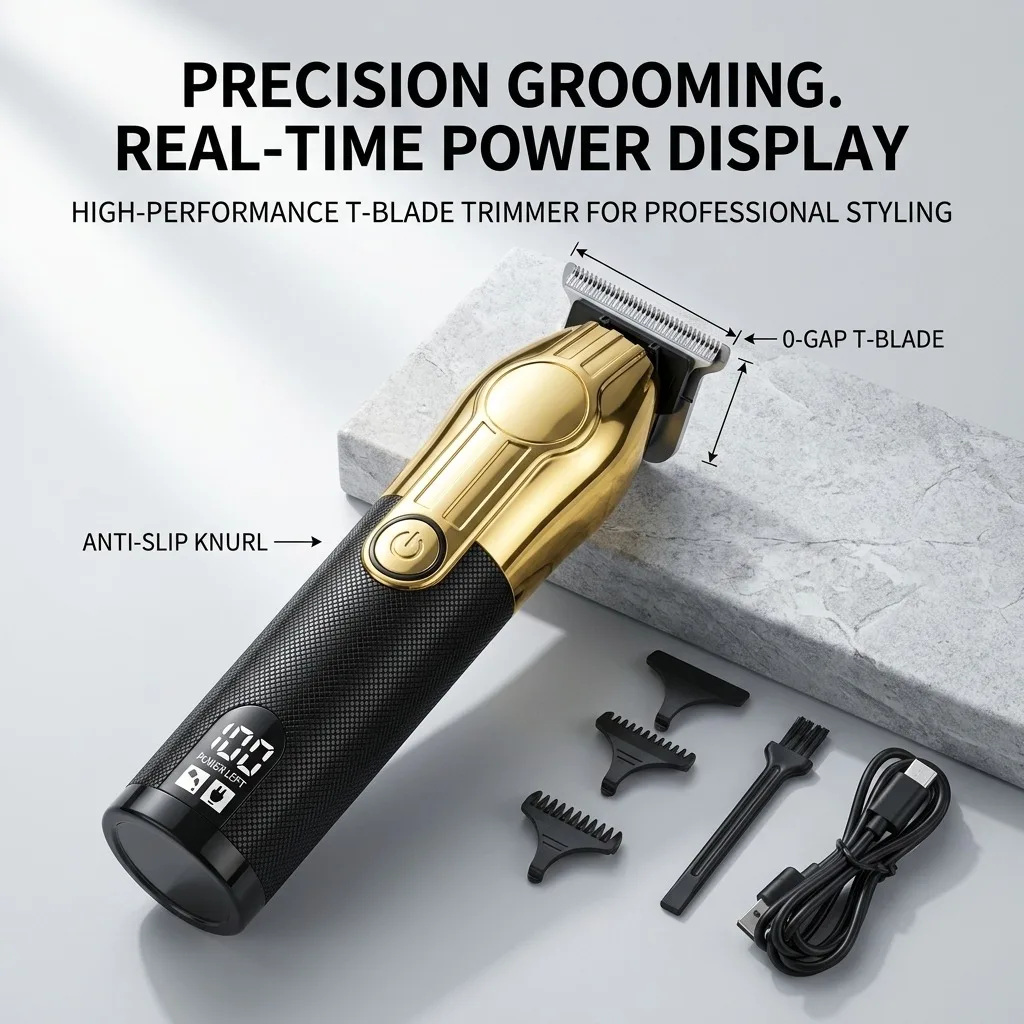 Professional Hair Clippers for Men, T-Blade Trimmer Zero Gapped Cordless Hair Trimmers for Hair Cutting, Edgers Clippers with LED Display USB-C Rechargeable Portable Shaver for Carving & Trimming