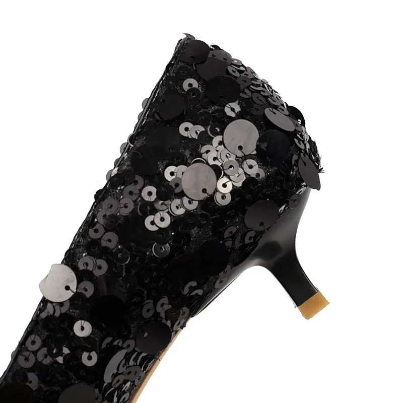 Girseaby design feminino bombas de pele carneiro apontou dedo do pé salto pequeno 4cm deslizamento em lantejoulas tamanho grande 41 42 43 moda sapatos diários macios