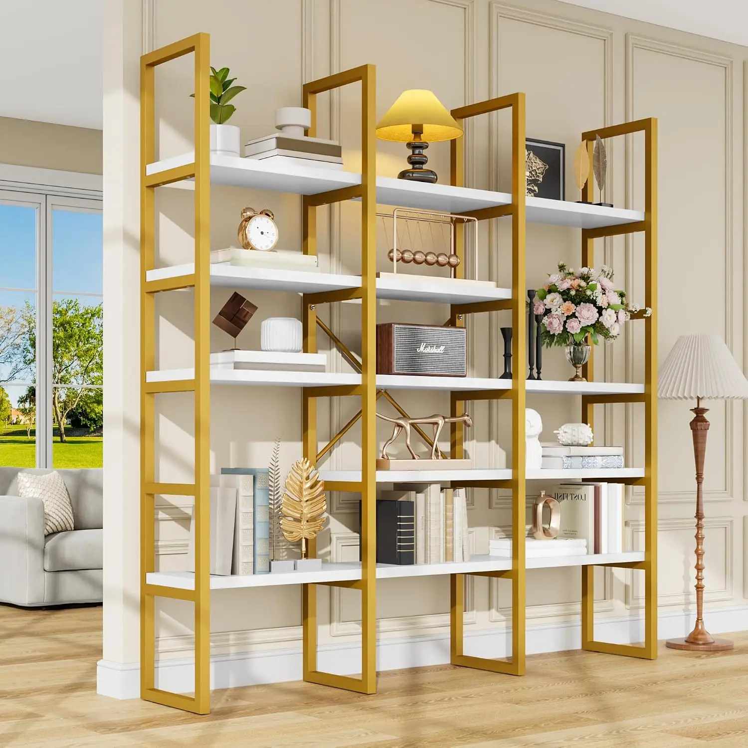Large 5-Tier Triple Wide Geometric Bookshelf, 71