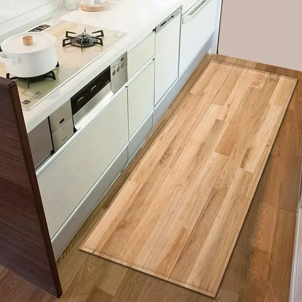 Vintage Wood Look Printed Floor Runner Rug Non-Slip Aisle Mat  Kitchen Bedroom Hallway Laundry Living Room Porch Floor Mat