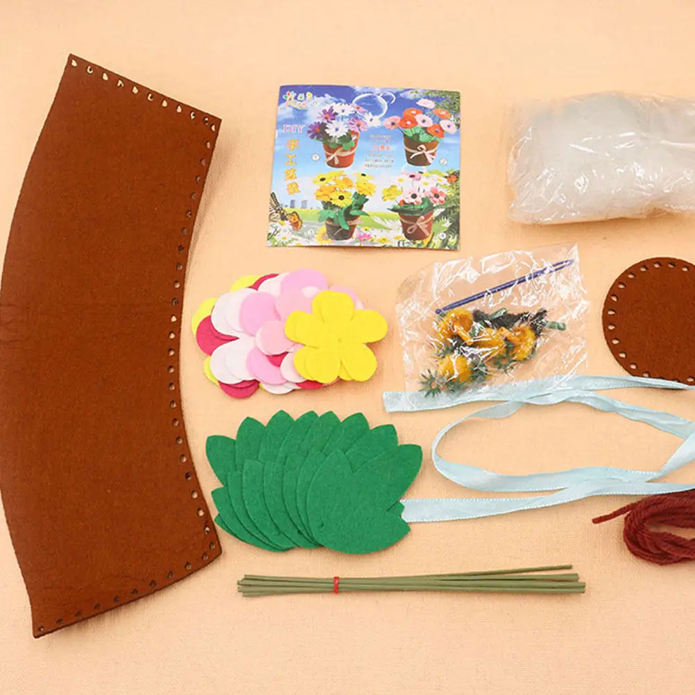 8Set DIY Flowerpot Material Pack Colorful Nonwoven Felt Flowers Set Includes 8 Types for Creative Home Decor School Craft Kids
