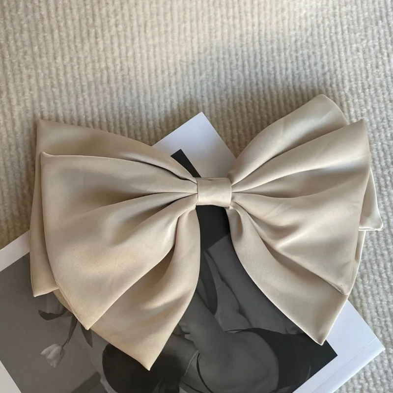 Elegant Satin Silk Large Bow Hair Clips Barrettes Women Girls Solid Black Ribbon Big Bowknot Hairpins  Hair Accessories Fashion