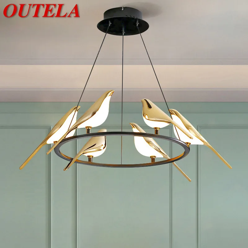 OUTELA Nordic Pendant Lamp Modern Vintage Round LED Bird Light Creative Design Decoration For Living Dining Room Bedroom