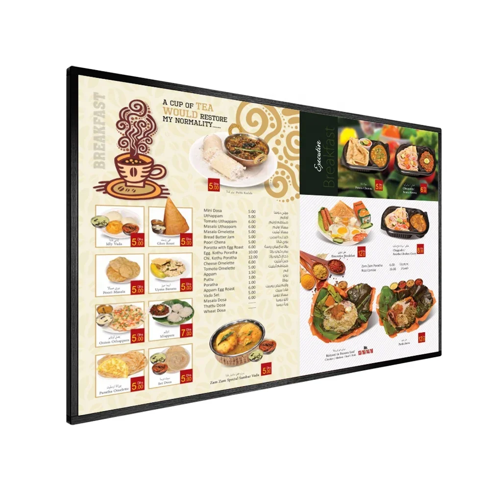 

43 Inch Wall Mounted Digital Signage Menu Board LCD Split Screen Display Advertising Wall Screen Fast Food Indoor Menu Display