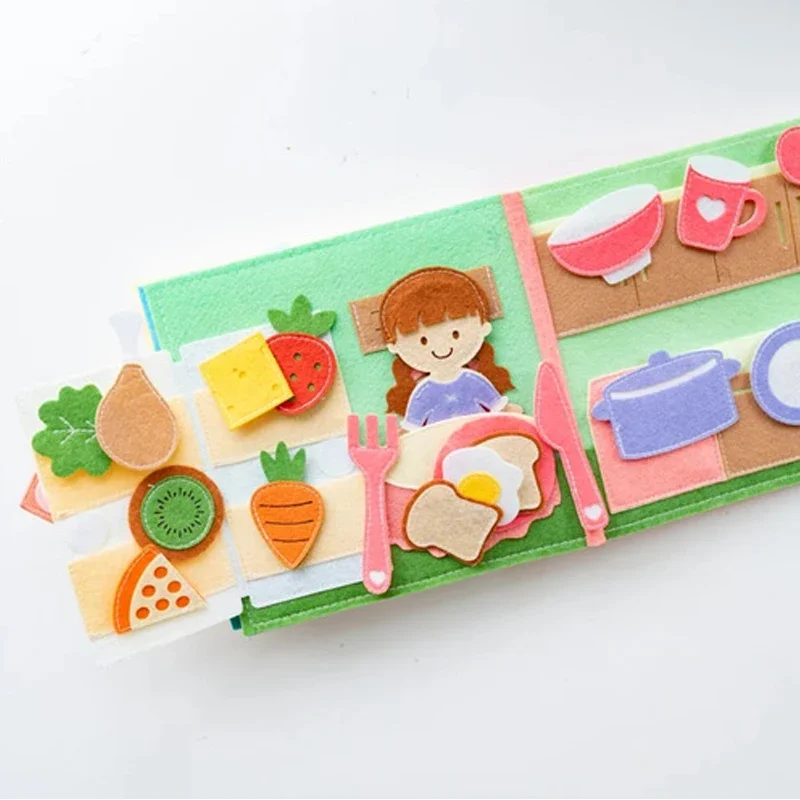 Toddlers Montessori Busy Book 3D Baby Story Cloth Activities Book Board Preschool Learning Education Travel Toys for Story Book