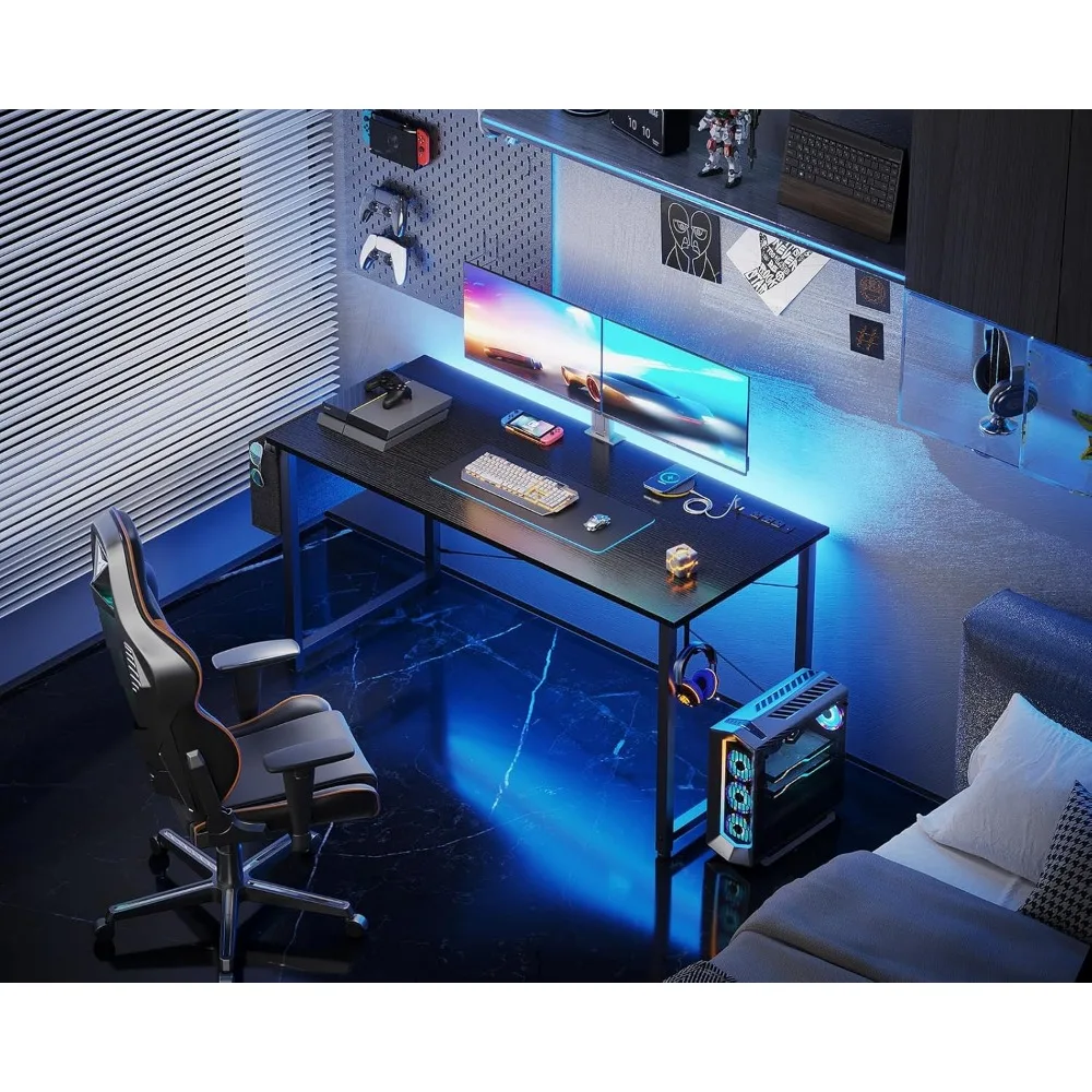 Small Desk with Power Outlets and USB Port Computer Desk for Home Office Gaming Simple Modern Style Writing Desks with Storage