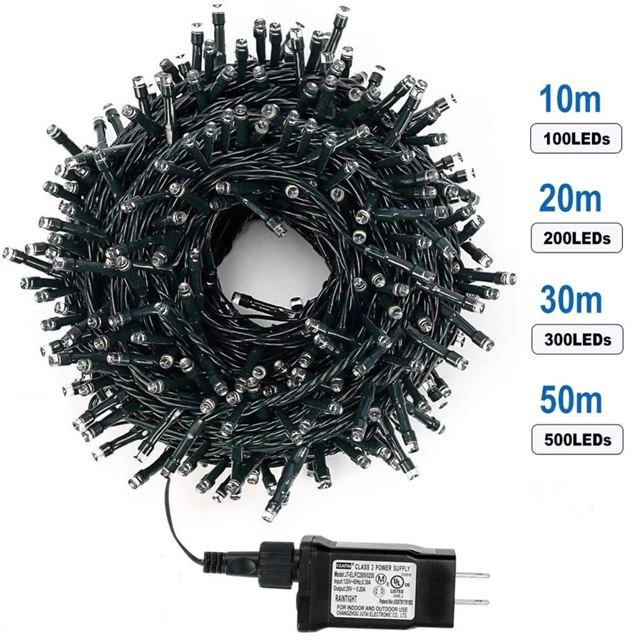 Wodoodporne 8 trybów 20M 30M 50M bajkowe oświetlenie ogrodowe zewnętrzne wewnętrzne łańcuchy świetlne Garland na wesele świąteczne dekoracje