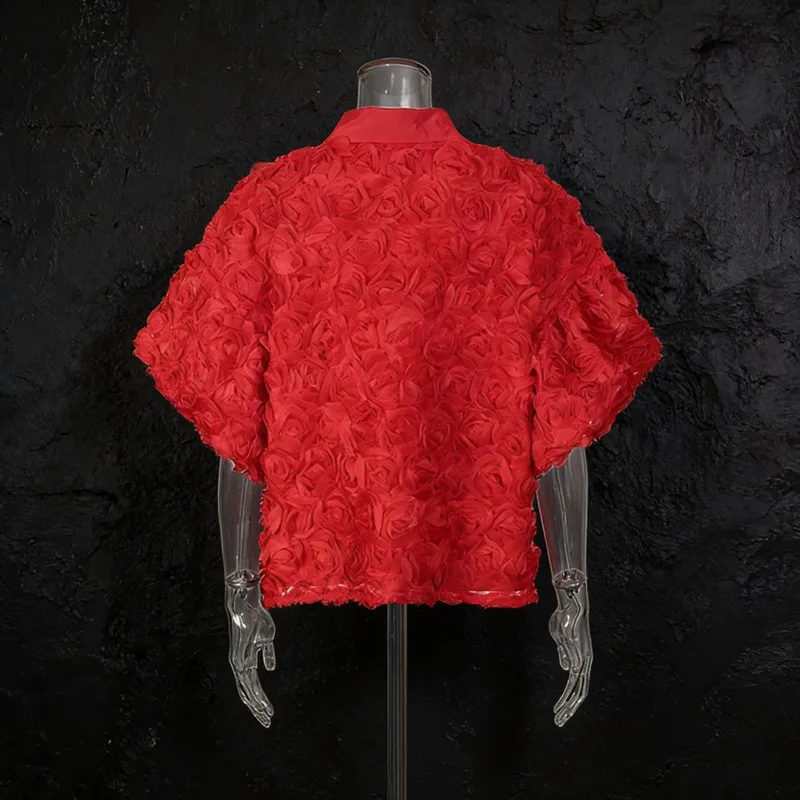 HKSH printemps été nouvelles femmes chemise manches courtes haut de gamme fleur tridimensionnelle simple boutonnage tendance Blouse Chic haut HK17811