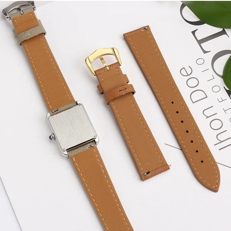 Suitable for Cartie Tank London Solo Key Dumont Watch Strap Men's Genuine Leather Women 14 16 18 20 Wrist Strap Accessories