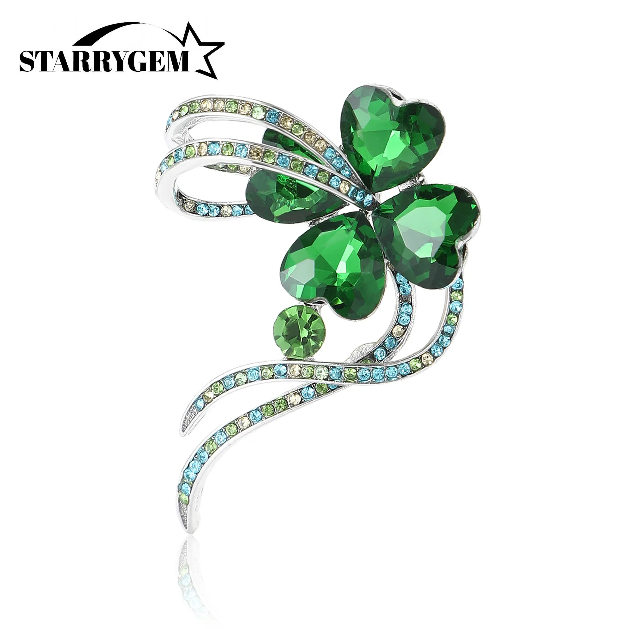 

Rhinestone Four Leaf Clover Brooches for Women Unisex Glass Plant Pins Office Party Friend Gifts Jewelry Accessories