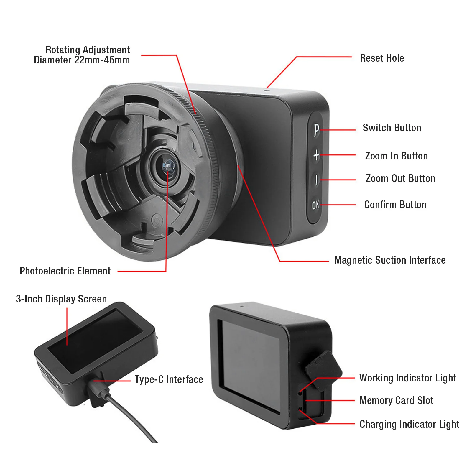 عدسة إلكترونية من النوع C شحن كامل اللون لمشاهدة الطيور 850 مللي أمبير في الساعة كاميرا عدسة تلسكوب 4K خفيفة الوزن لمشاهدة الطيور #2