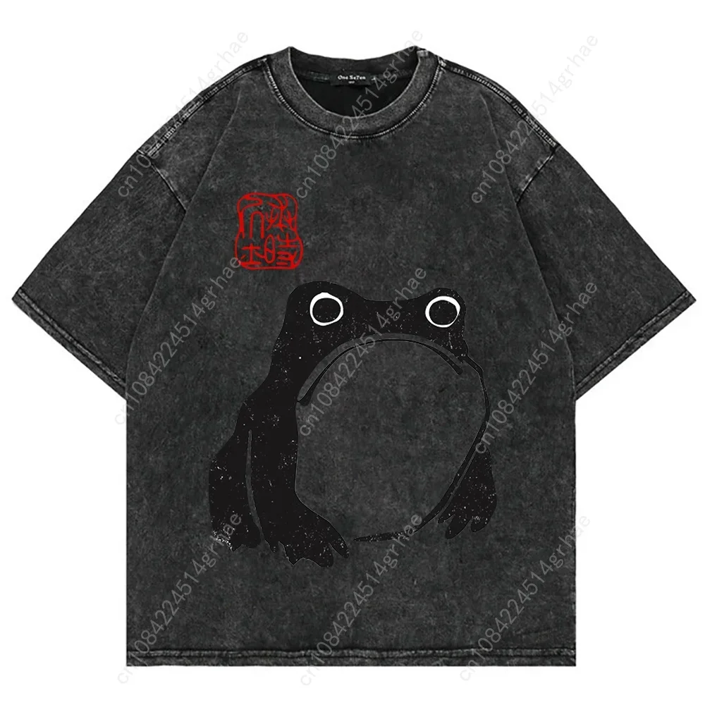 100% Cotton Vintage Washed Unimpressed Frog T Shirt Hot Fashion Men/Women Aesthetic Funny T-Shirt Oversize Acid Wash Tees Shirts