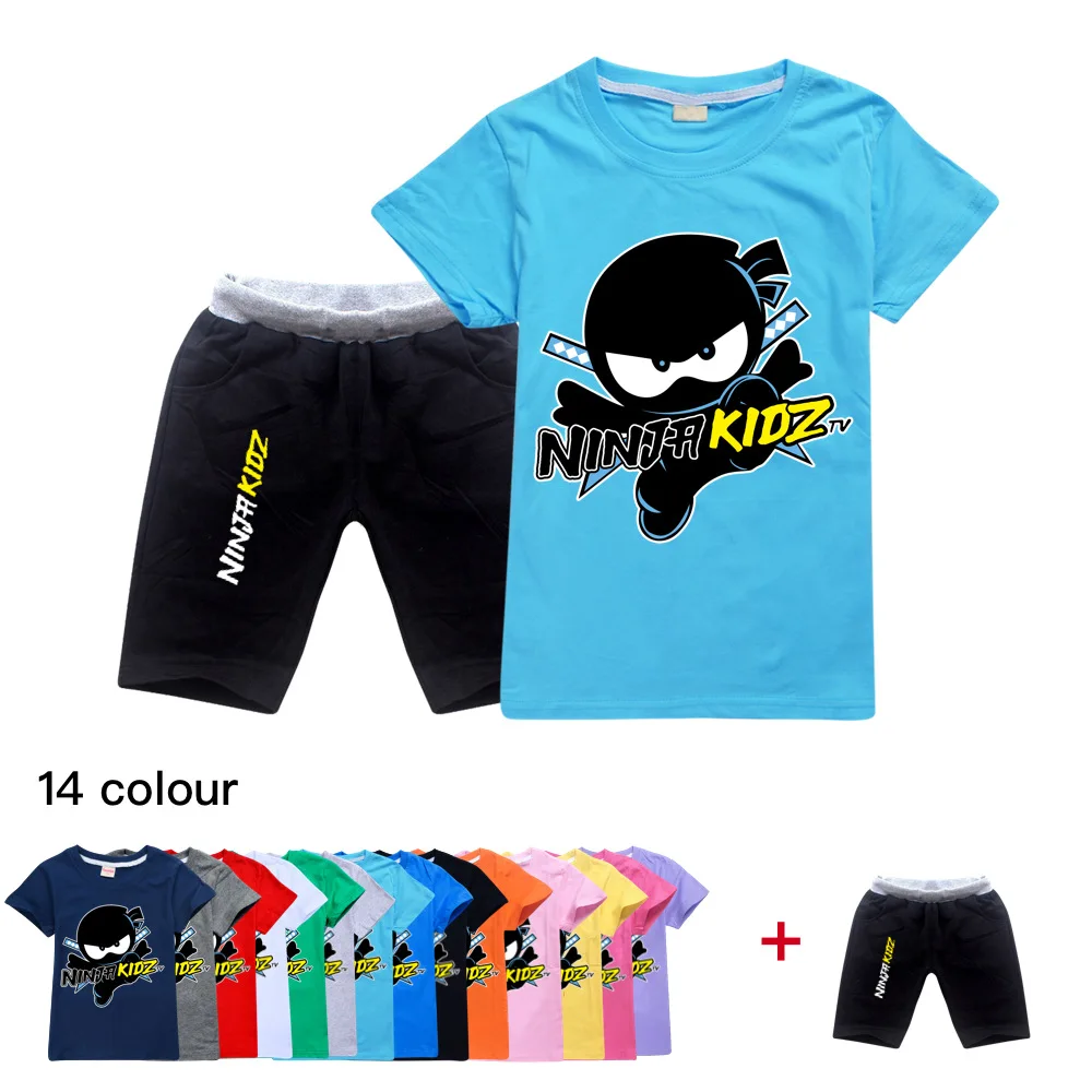 

New Summer Ninja Kidz T Shirt Shorts 2pcs Set Kids Casual Suit Baby Boys Sportsuit Girls Running Outfits 2-16Y