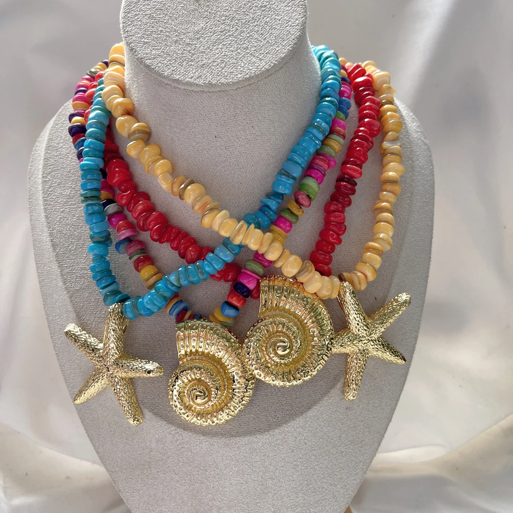 

5 pcs/lot Summer Natural Shell Bead Colorful Stone Starfish Seashell Pendant Necklace Beach Necklace Jewelry for Women