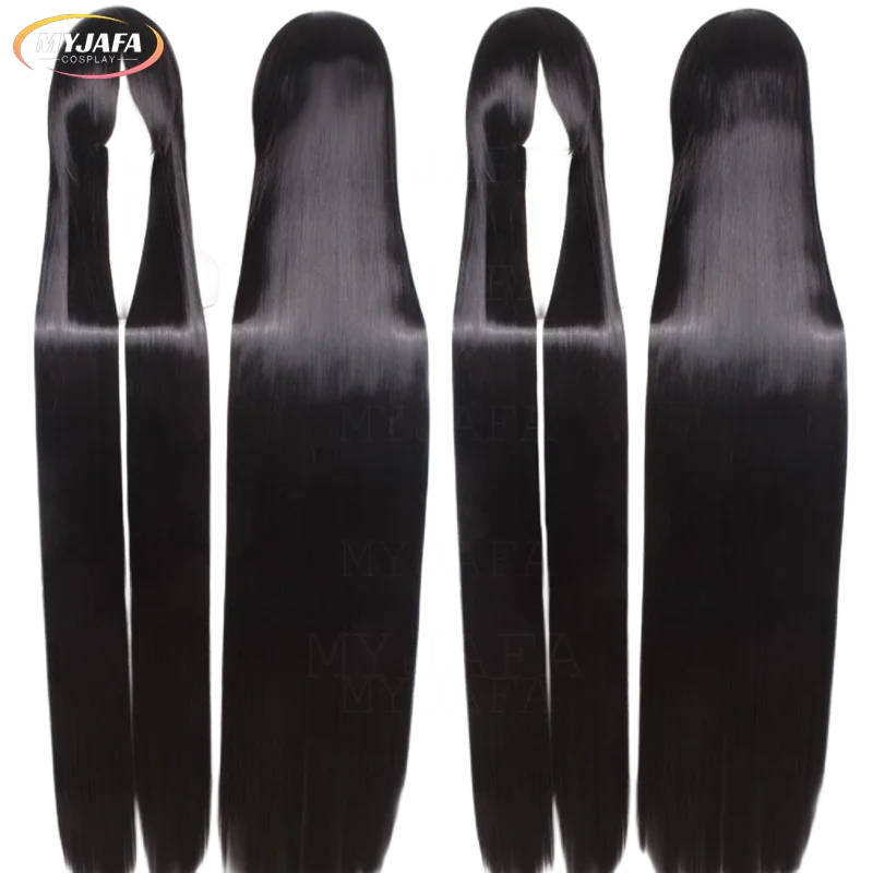 

150cm / 59" Cosplay Wig High Quality Black Long Straight Heat Resistant Synthetic Hair Party Game Anime Wigs Peluca + Wig Cap