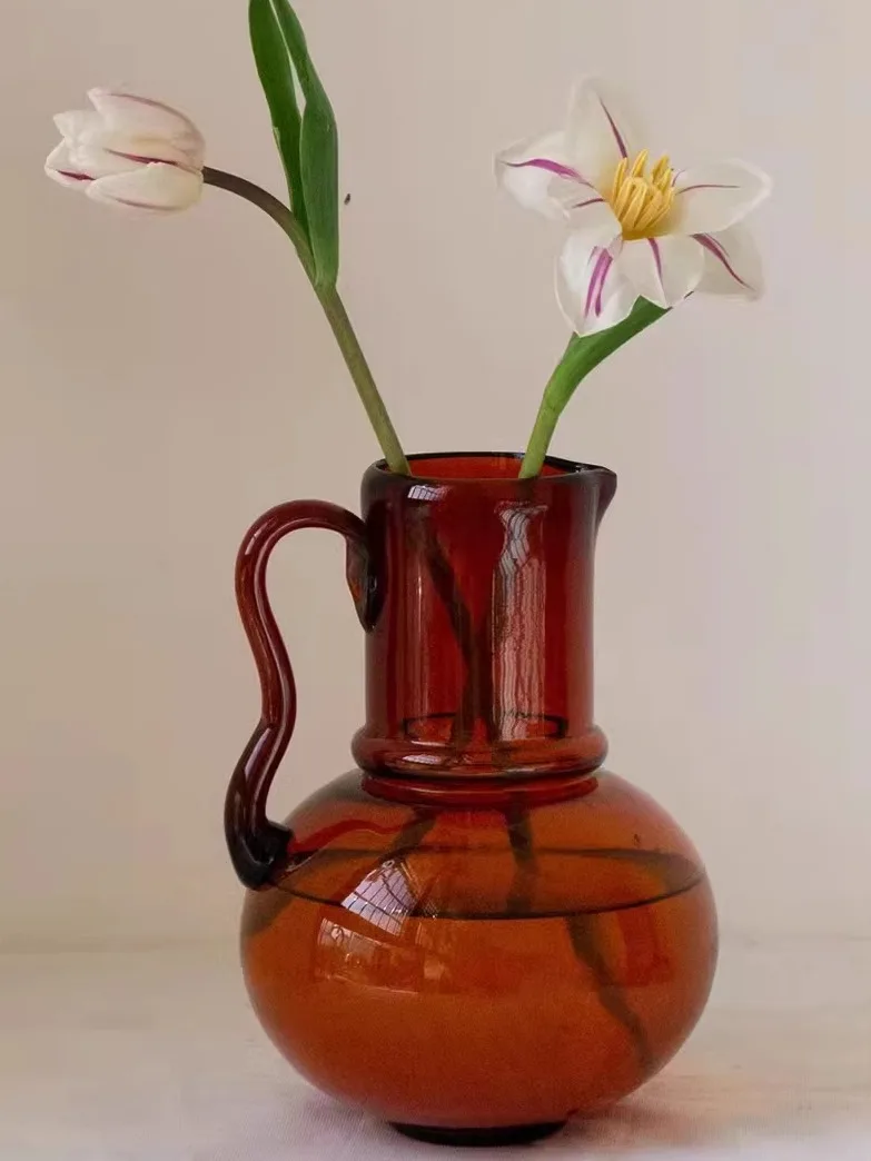 

Стеклянная ваза ручной работы с янтарным леопардовым узором и открытым горлышком, в европейском стиле, для цветочных композиций, декор для дома