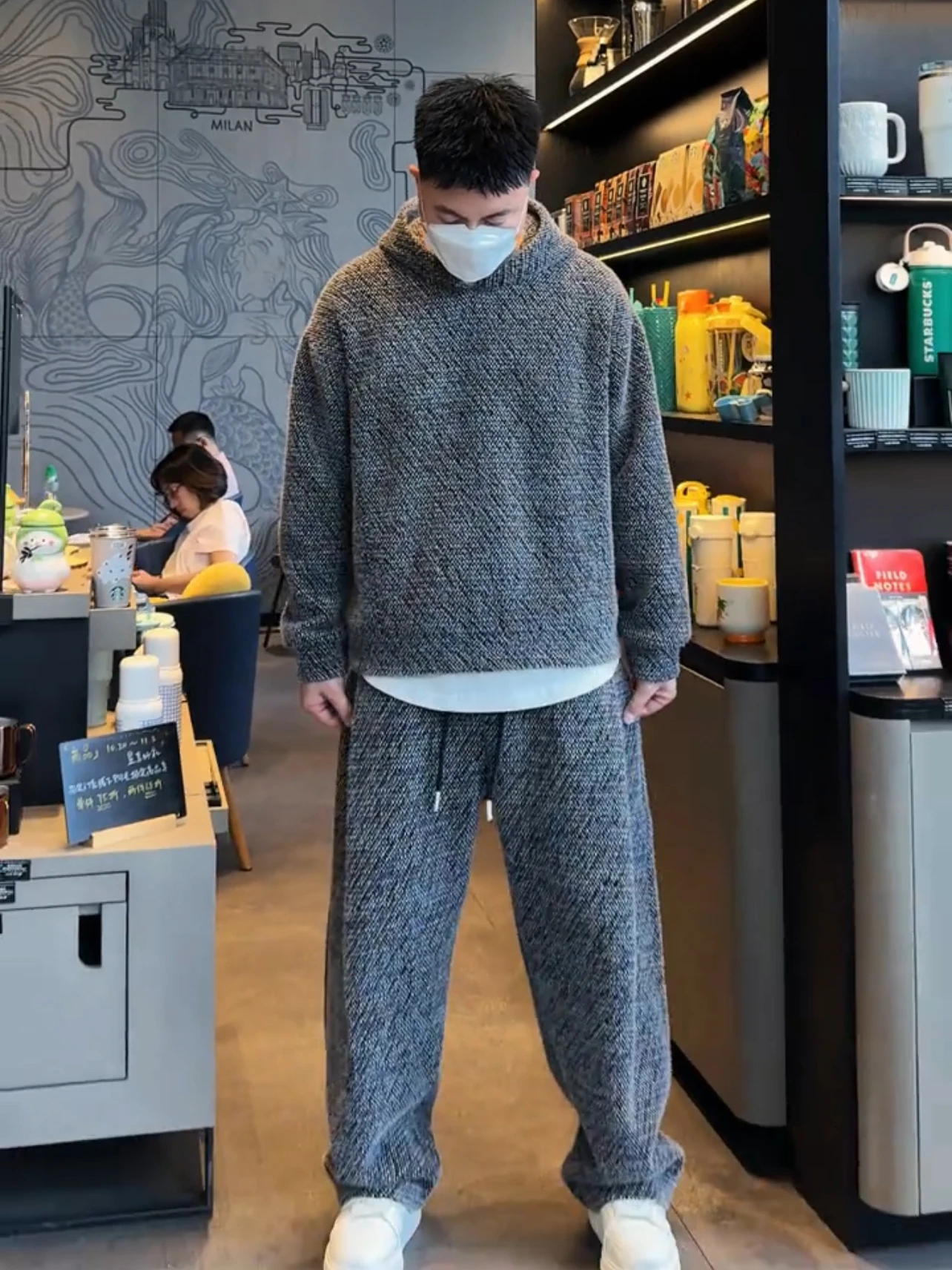 

Men's Autumn Winter Thickened Warm Casual Sporty Hoodie Sweatpants Set Two-Piece Suit Long Sleeve Youth Long Pants