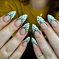 24pcs Upgrade Your Look With White French bow polka dot design false nail set 1pc Nail File & 1Nail Glue Sticker Kit Nails