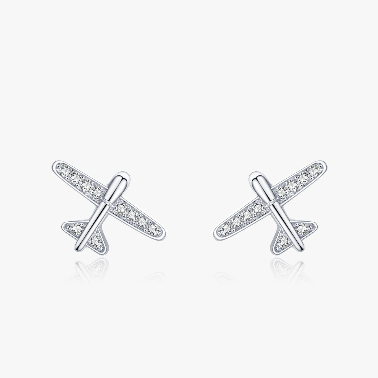 

925 Sterling Silver Plane Simple Romantic Sparkling Zircon Stud Earrings for Women Girls Party Accessories Jewelry