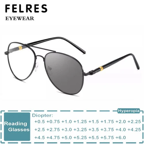 Gafas de lectura fotocromáticas piloto de sombra al aire libre con gafas graduadas gafas de sol ovaladas para hombres dioptrías + 0,5 1,25 1,75 2,25 2,75
