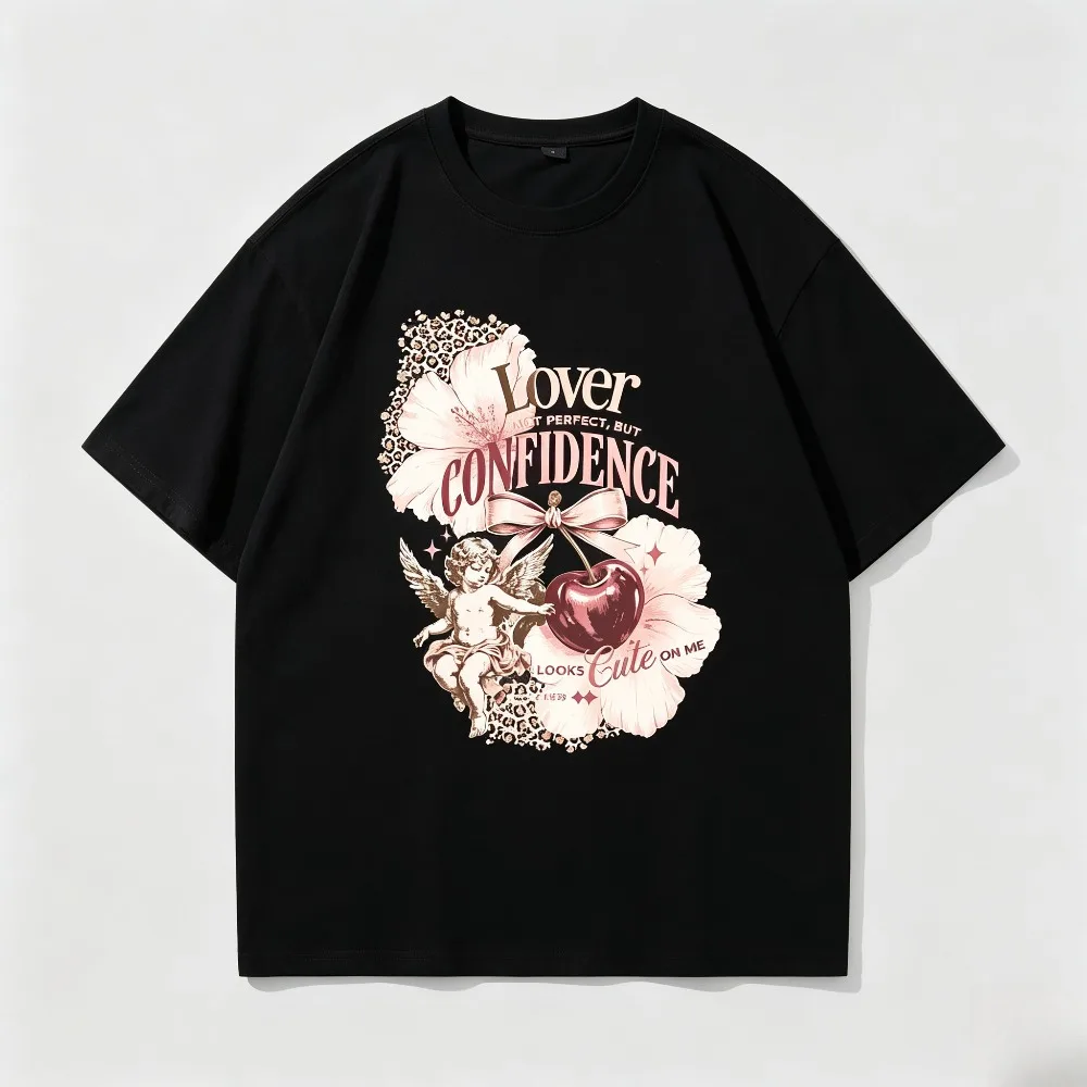 Top Tee Blouse Y2K Grunge Theme Bold Graphic Letters Printed O-Neck Pullover Underwear Unisex Apparel for Summer Streetwear