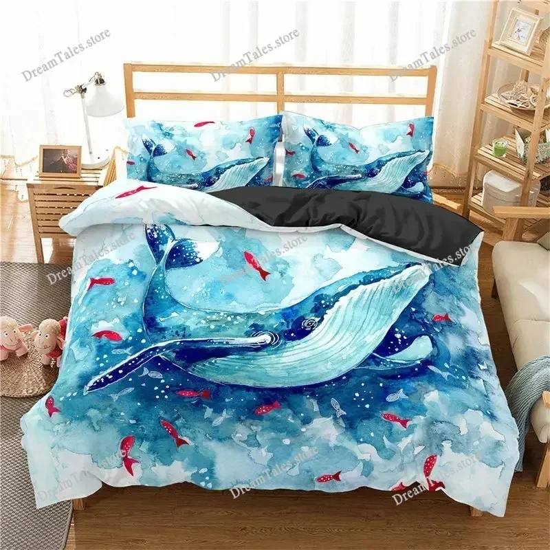 Ocean Dolphin Bedding Set for Kids Adult Boho Style Marine Themed Duvet Cover Microfiber Sea Creatures Quilt Cover Bedroom Decor